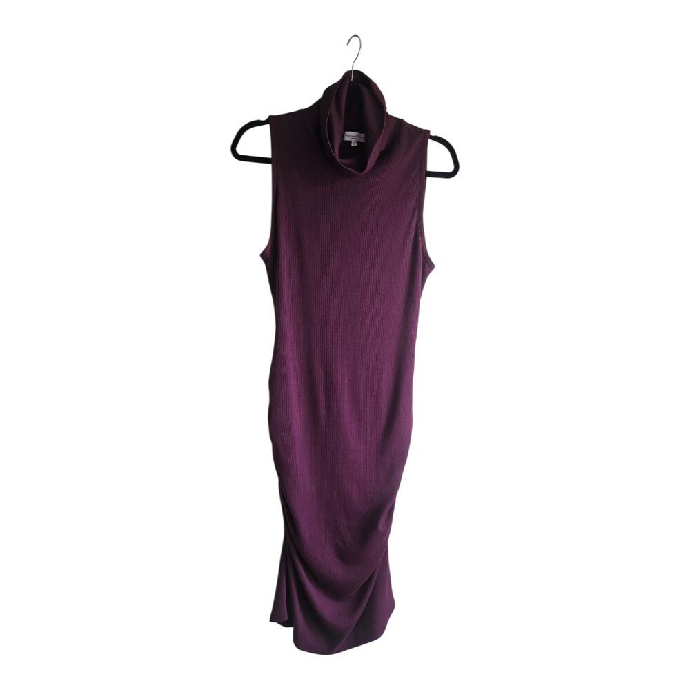 Michael Stars Dress Size L Bodycon Sleeveless Stretch Side Ruching Ribbed Purple